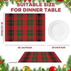 Christmas Placemats Set of 6 Red and Green Plaid Plastic Table Mats Recyclable Place Mats Washable Farmhouse Holiday Table Decoration for Indoor Outdoor Christmas Party Kitchen Dining
