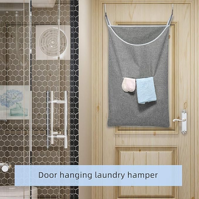 X-Large Door Hanging Hamper Bag,2 Pack Large Capacity Hanging Laundry Hamper Basket with Wide Opening Dirty Clothes Laundry Hamper Storage Bag Size 35X22inch(Grey-2Pack)