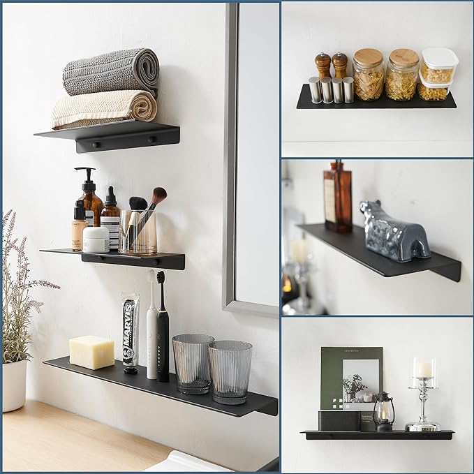 JOOM Metal Wall Floating Shelf - Metal Wall Shelf, Floating Shelf, Bathroom Shelf, Display Shelves for Storage (Black, 8 Inch)