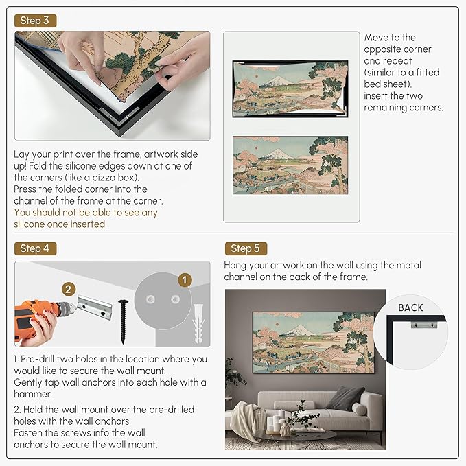 SIGNWIN 24"x46" Extra Large Framed Wall Art Japanese Ukiyo-e Landscape, Timeless Mt. Fuji Scene for Zen-Inspired or Asian-Style Interiors for Home Living Room Bedroom Decor (Frame Assembly Required)