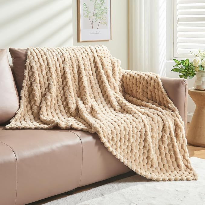 NEWCOSPLAY Super Soft Twin Blanket Brown Premium Silky Flannel Fleece 3D Clouds Stylish Jacquard Lightweight Bed Blanket All Season Use 350GSM (Brown, Twin(60"x80"))