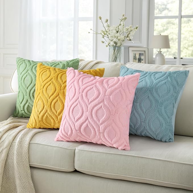 decorUhome Throw Pillow Covers 18x18 Inch Set of 2, Soft Plush Decorative Faux Fur Light Pink Solid Couch Pillow Covers, Accent Farmhouse Neutral Square Euro Pillow Cases for Sofa Bed Living Room