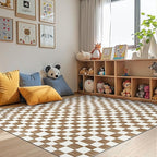 jinchan 6x9 Brown Checkered Area Rugs for Kids Room - Machine Washable Rug Modern Neutral Geometric Lattice Soft Non-Slip Carpet for Nursery Playroom Classroom Living Room Bedroom Home Office