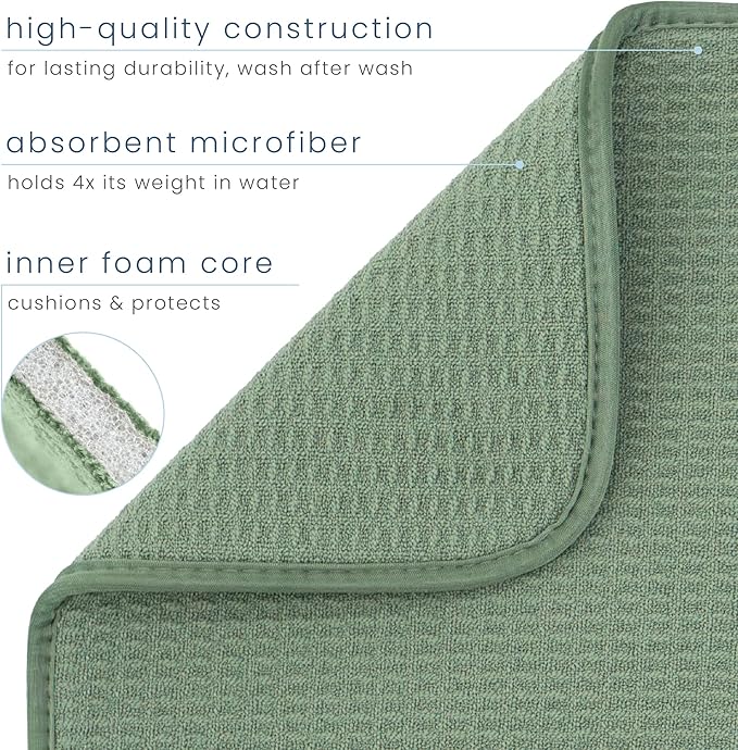S&T INC. Dish Drying Mat, 16” x 18”, Absorbent Microfiber Kitchen Counter Mat, Dish Drying Pad for Dishes, Utensils, Pots and Pans, Large, Sage Green