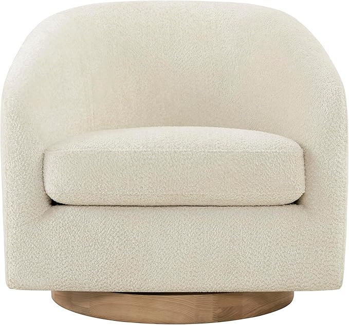 CHITA Swivel Accent Chair, FSC Certified Upholstered Fabric Barrel Chair for Living Room, Fully Assembled, Cream