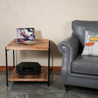 CONSDAN StoneCreek Solid Fir Wood Side Table - Metal Frame, 2-Tier End Table for Living Room/Bedroom/Office, 23" Square Night Stand, Accent Table