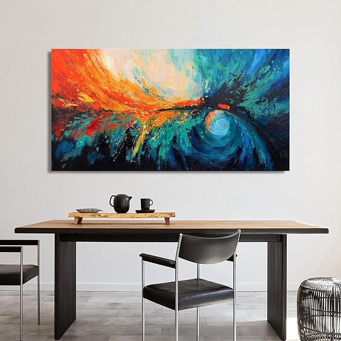 Canvas Wall Art Decor Modern Wall Art Pictures For Living Room Blue Green Wall Art Decor Canvas Abstract Art Work Colorful Abstract Wall Art Paintings Prints For Home Office Room Wall Decor 24" x 48"