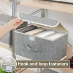 Storage Boxes, Collapsible Storage Bins with Lids, Cotton and linen cloth Storage Baskets with Handle, for Books, Closet, Bedroom, Home, 13x9.1x7.9 in, Grey