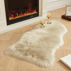 AMTOVO Faux Fur Rug, Beige Area Rug, Fluffy Sheepskin Rug, Fuzzy Ultra Soft 2 x 4 ft Shag Rugs for Bedroom Sofa Throw Cushion Room Decor, Sheepskin