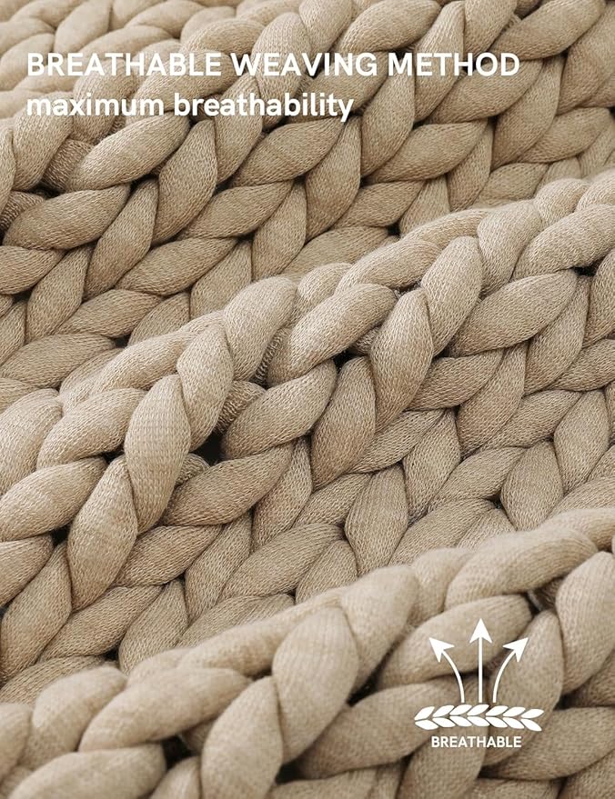 YnM Chunky Throw Blanket, Medium-Weight, Hand Knitted, Skin Friendly, Ventilated and Breathable, Machine Washable, Home Décor Piece for Couch, Sofa and Bed (Beige, 50x70 Inch)