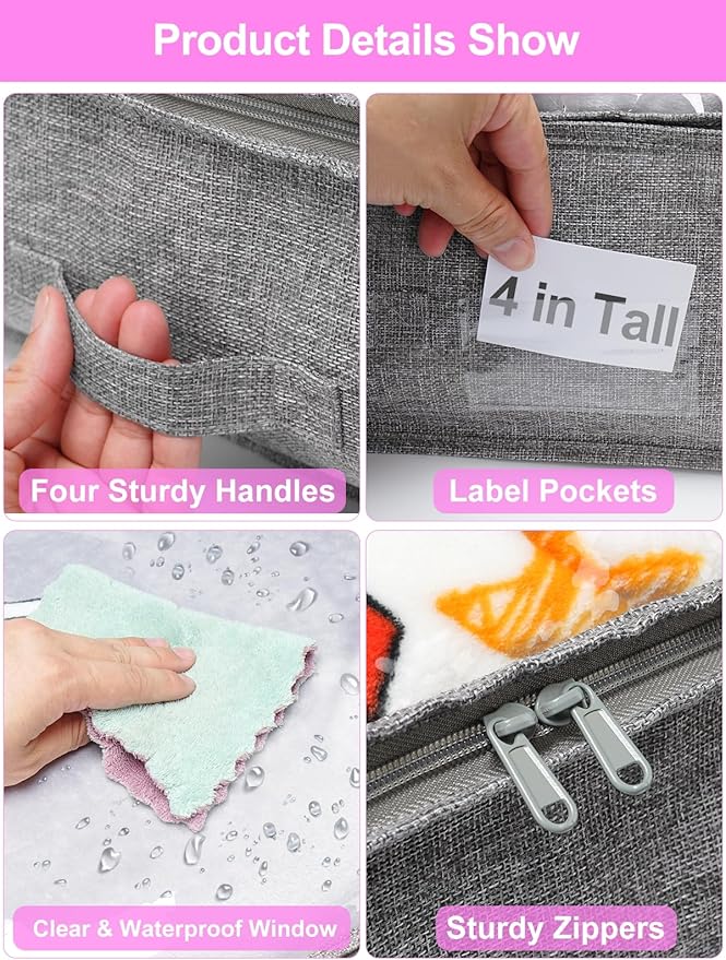 punemi Under Bed Storage Containers, Below 4 Inches Tall Low Profile Underbed Storage, NO STRUCTURE, Soft Foldable Underbed Cloth Storage Bags, Zipper Blanket Storage Container, 2Pack, 20x40x3.7in