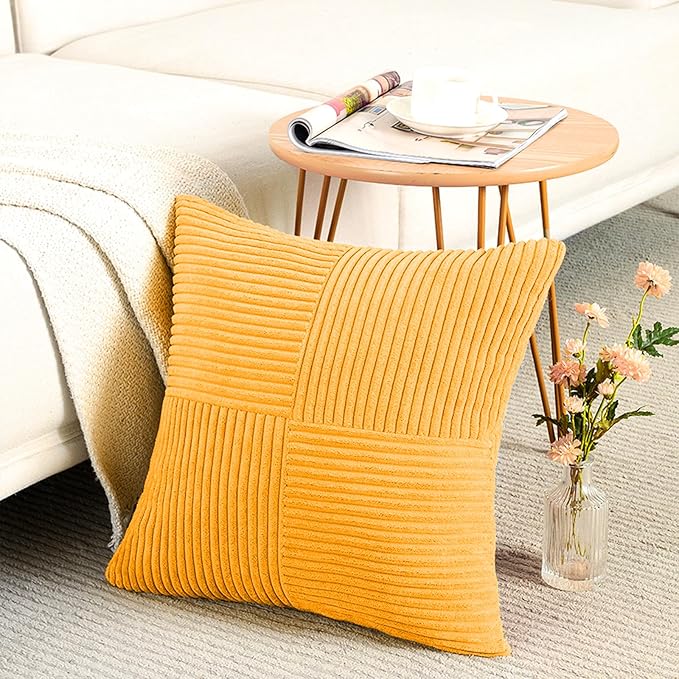 Fancy Homi 2 Packs Sunflower Yellow Spring Decorative Throw Pillow Covers 20x20 Inch for Living Room Couch Bed Sofa, Gold Yellow Home Decor, Soft Corss Corduroy Patchwork Textured Cushion Case 50x50cm
