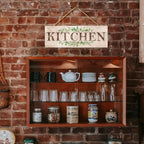 Kitchen Sign Wall Decor, Kitchen Wall Art with Plant Print, Rustic Farmhouse Wall Hanging Plaque Home Kitchen Decorative Kitchen, 4.7 x 13.7 inches