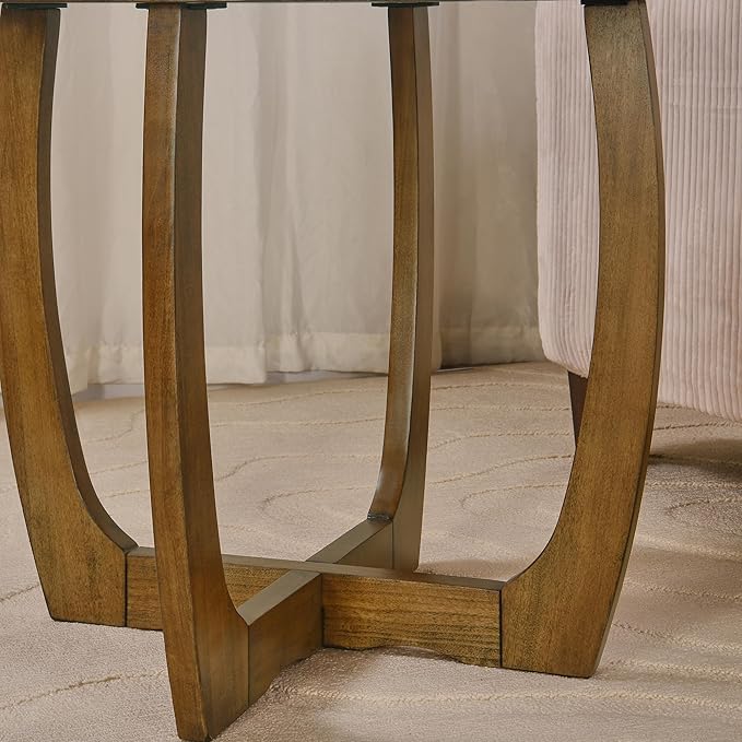 PADMA HOUSE Round Wood End Table with Curved Legs - Brown Walnut