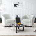 Swivel Barrel Accent Chair, Modern Round Chenille Fabric Arm Chair for Living Room, Bedroom, Comfy Club Reading Chairs for Adults（Chenille Fabric, Beige, Set of 2