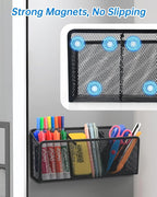 VICNOVA Magnetic Pencil Holder - Metal Pen Holder with Strong Magnets - Storage Basket Organizer for Whiteboard, Refrigerator, Locker Accessories