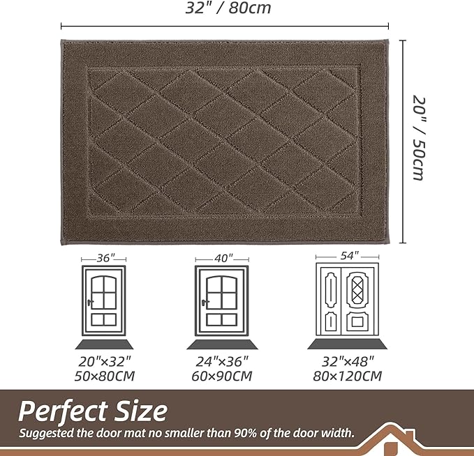 BEQHAUSE Dirt Trapper Door Mat 20" x 32", Doormat Non-Slip Entryway Rugs Washable, Dog Door Mat Stain Resistant and Absorbent Welcome Floor Mat for Front Back Door, Muddy Wet Shoes & Paws, Light Brown