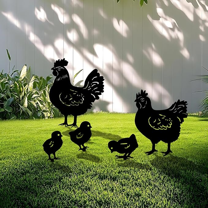 5 Pack Chicken Metal Garden Decorative Stakes, Weather Proof Silhouette Statues for Yard, Patio,Outdoor Decor for Chicken Lovers and Pet Owners