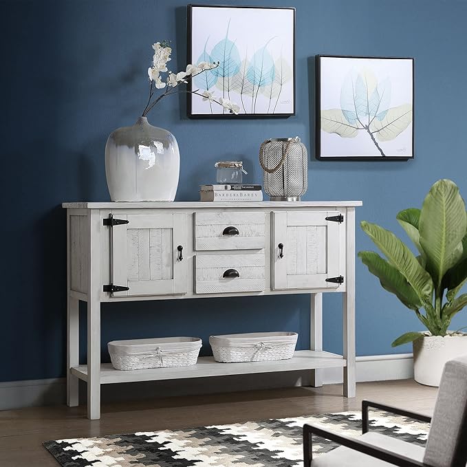 Solid Wood Farmhouse Console Table,Sofa Table with Storage Drawers and Shelves,Entryway Table for Entry Hallway Foyer Sofa Side Table,Fully Assembled (48" Antique White)