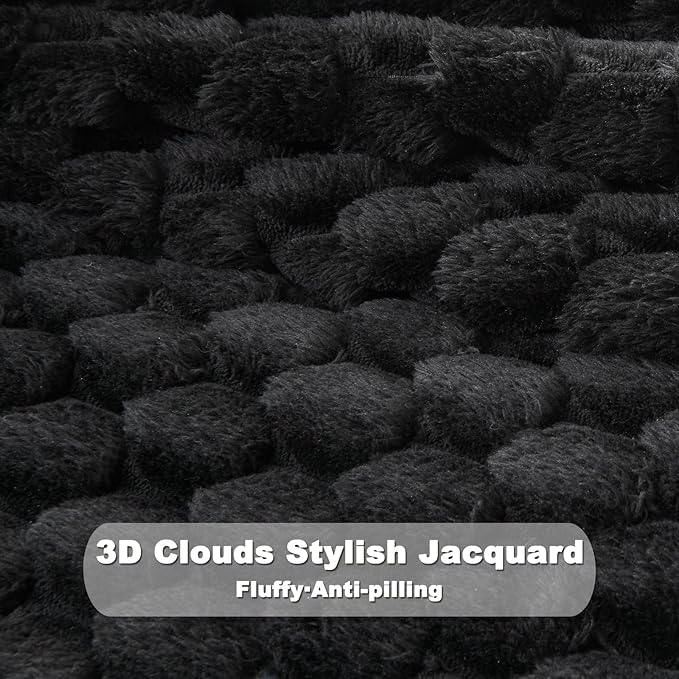 NEWCOSPLAY Super Soft Throw Blanket Black Premium Silky Flannel Fleece 3D Clouds Stylish Jacquard Lightweight Bed Blanket All Season Use 350GSM (Black, Throw(50"x60"))