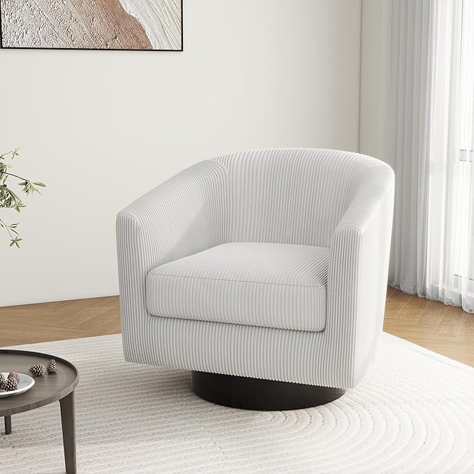 Swivel Barrel Accent Chair, Modern Round Corduroy Fabric Arm Chair for Living Room, Bedroom, Comfy Club Reading Chairs for Adults (Corduroy Beige, Set of 2)