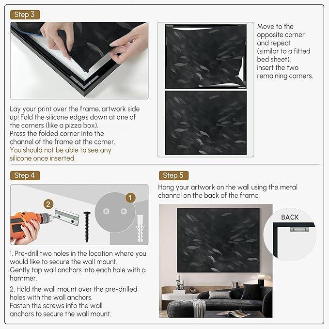 SIGNWIN 36"x46" Extra Large Framed Wall Art Monochrome Fish Silhouettes Illustration for Home Living Room Bedroom Decor (Frame Assembly Required)