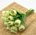 Buart Artificial Tulip in Bulk for Home Kitchen Wedding Bridal Bouquet,Fake Flowers for Valentine's Day Mother's Day Easter Table Centerpieces Decorations(Green,Real-Touch,12pcs)