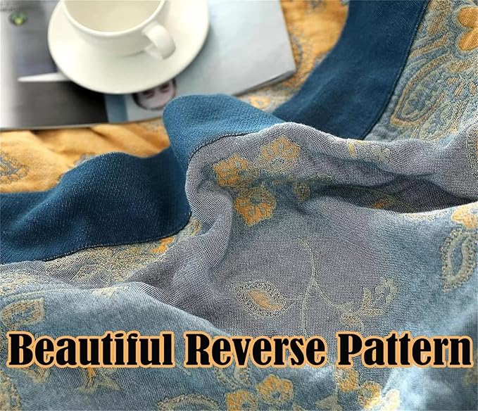 Boho Throw Blanket 100% Cotton Blankets, Super Soft Cozy Warm Blanket, Cotton Quilted Blankets, Versatile KnitWoven Blanket for Couch Sofa Bed Home Decor and Living Room, 78''Wx 90''L