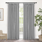 Macochico 100% Blackout Pinch Pleated Linen Curtains Thermal Window Treatments Sound Reducing Curtains for Bedroom Living Room Light Grey Farmhouse Burlap Drapes with Tieback 52”Wx63”L 1 Panel