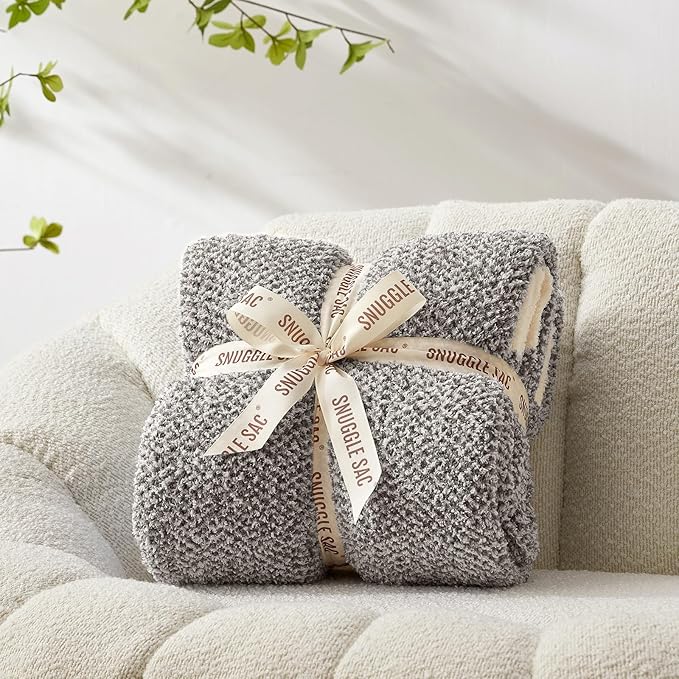 Snuggle Sac Grey Throw XL Blanket, Super Soft Warm Oversized Throw Knit Blankets Fuzzy Plush, Dark Grey, 50x70 inches