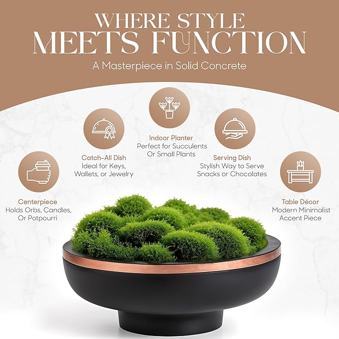 Concrete Fruit Bowl for Kitchen Counter - Large Decorative Bowls for Home Decor - Modern Key Bowl for Entryway Table - Hand-Poured Pedestal Bowl for Keys