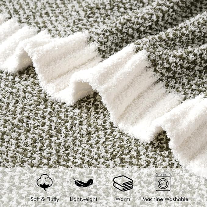 MIULEE Super Soft Throw Blanket for Couch, Olive Green Cozy Fluffy Warm Blankets Lightweight Knit Throw Blankets for Sofa, Bed, Chair, Living Room, Camping, Picnic, 50 x 60 inch