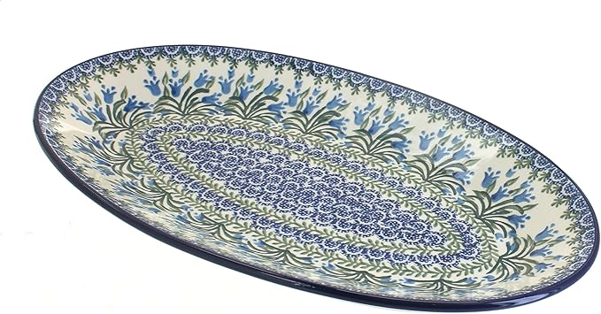 Blue Rose Polish Pottery Tulip Bouquet Oval Platter