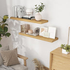 40 Inch Floating Shelvese, 40" W x 9" D Floating Shelf Set of 2, Farmhouse Wood Wall Shelves for Bedroom, Kitchen, Wall Mounted Deep Shelving for Home Decor, Oak Color