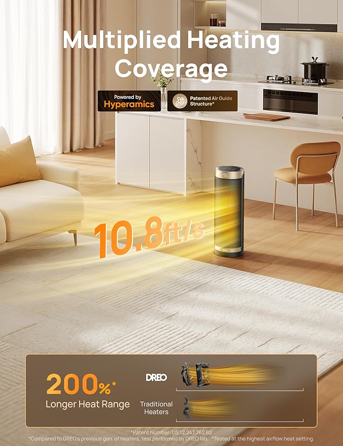 Dreo Space Heater, 1500W Electric Heaters for Indoor Use with Thermostat, 70° Oscillation, 8 Safety Protections, 5 Modes, Remote, 12H Timer, Quiet Portable Heater for Office, Bedroom, Large Room