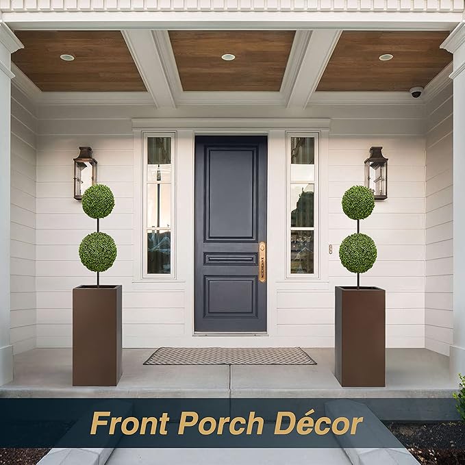 Metallic Heavy Tall Outdoor/Indoor Planter Box 14Lx14Wx30H Inches, Rectangular Tall Planter, Large Flowerpot, ‎25 Pounds, Espresso, No Assembly Required 1 Pack