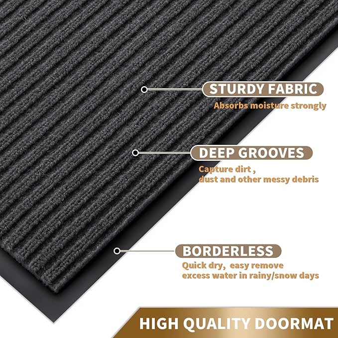 Yimobra Front Door Mat Outdoor Indoor Entrance, 100% Waterproof All-Season All Weather Doormat, Welcome Matt Outside Entry, Non Slip, Low Profile, Heavy Duty Patio Porch Floor Mats,47 x 24,Grey