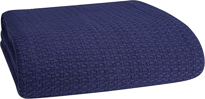 Elvana Home 100% Cotton Bed Blanket, Breathable Bed Blanket Queen Size, Cotton Thermal Blankets Queen, Perfect for Layering Any Bed for All Season, Navy Blue
