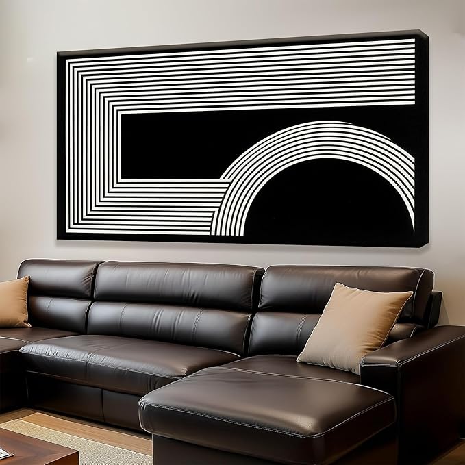 Abstract Wall Art Modern Canvas Art Wall Decor Minimalist Wall Art Geometric Line Canvas Artwork Print Paintings Black And White Wall Art Modern Picture For Bedroom Art Office Home Wall Decor 20"X 40"
