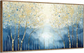 amatop Extra Large Framed Wall Picture for Living Room Abstract Forest Canvas Art Print Modern Landscape Tree of Life Picture Oversized Birch Artwork Bedroom Home Office Decor Blue Orange 58x29 Inch