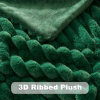 NEWCOSPLAY Faux Fur Throw Blanket Dark Green 3D Ribbed Plush Thick Warm Blanket for Couch Sofa Bed 850GSM (Dark Green Ribbed, Throw(50"x60"))