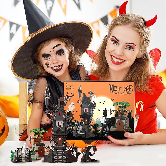 Mini Bricks Haunted Graveyard House Building Set - 1092 PCS Halloween Spooky Construction Toy Kit for Kids & Adults (Not Compatible with )