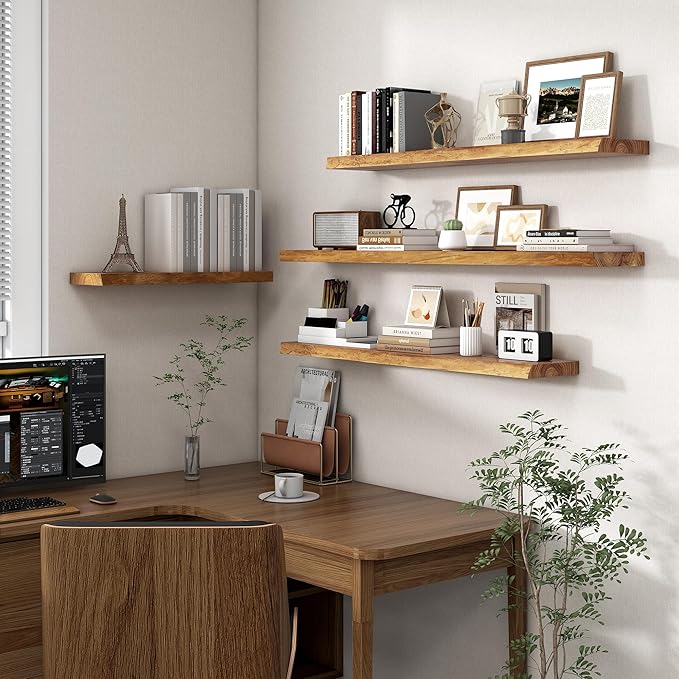 Axeman 40 inch Floating Shelves for Wall - 8'' D Live Edge Rustic Solid Elm Wood Floating Shelves Wall Mounted, Wall Shelves with Invisible Bracket for Living Room Bedroom Kitchen, 1 Pc Natural