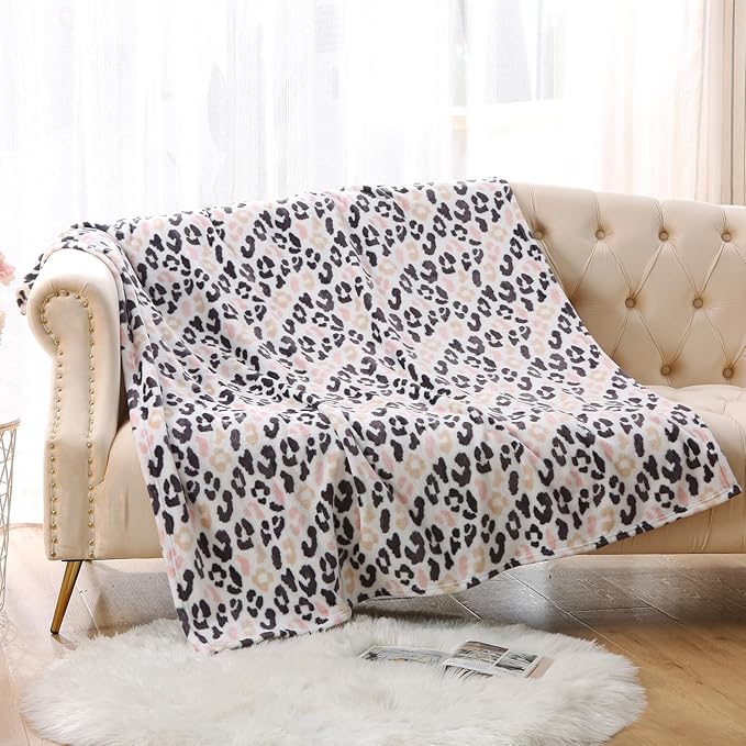 MERRYLIFE Pink Cheetah Throw Blanket Decorative Fleece Throw | Ultra-Plush Colorful | Couch Blanket Travel Lap | Home Gift Use(50" 60",Pink Cheeath)
