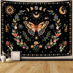 Lunerfex Boho Butterfly Tapestry Flower Moon Wall Tapestry, Moon Phases Tapestries for Bedroom Cute Tapestries Wall Hanging for Bedroom Living Room Decor Butterfly-1 60"x80"
