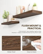 Marsmiles 72" Floating Shelves for Wall, Wooden Shelves with Invisible Brackets Set of 2, Rustic Farmhouse Wall Mounted Shelf for Kitchen Bathroom Living Room Study, Walnut