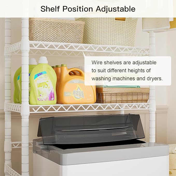 Ulif U11 Mini Over Washer and Dryer Shelves, 3 Tiers Laundry Room Storage and Organizer Standing Shelf, Metal Freestanding Clothes Drying Rack, 28.3”W x 19.7”D x 77.6”H, White