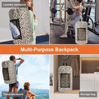 Laundry Bag Backpack Durable Laundry Bag with Shoulder Straps and Mesh Pockets Portable Laundry Dirty Clothes Hamper Bag for College Dorm (Leopard Print)