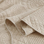 MarCielo 3-Piece 100% Cotton Oversized Bedspread Lightweight Quilt Coverlet Embroidery Farmhouse Bedding (Tf Khaki Beige, Oversized King (118"x106"))