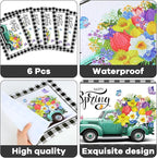 Happy Spring Placemats Set of 6 Easter Plastic Table Mats Spring Placemats Seasonal Place Mats Rustic Vintage Flowers Table Decoration for Indoor Outdoor Party Kitchen Dining